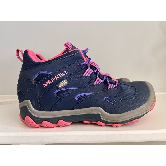 Merrell Chameleon 7 Access Mid Hiking Boot Big Girl US Size 5 Navy And Neon Pink - Picture 1 of 8